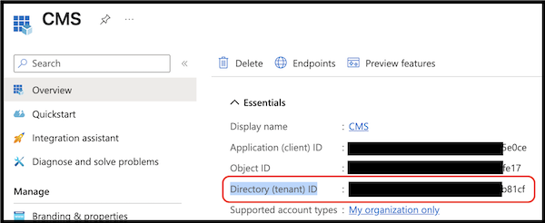 The Directory (tenant) ID that you need to copy.