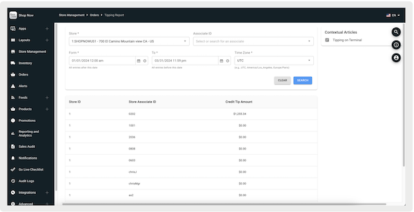 The Tipping Report in Point of Sale CMS.