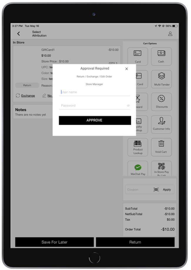 Manager Override Prompt in App