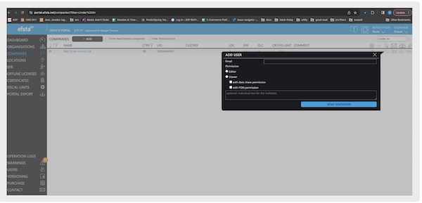The Add User Window in the Merchant Access UI in ESFTA