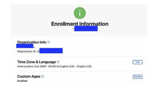 The business and ID name in the Apple Business Manager account
