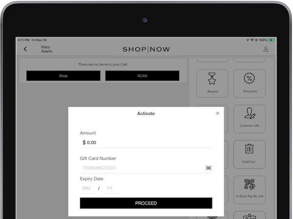 The Activate a Gift Card window in the Retaiul Cloud POS app.
