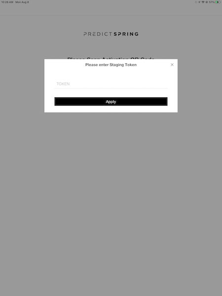 The enter staging token dialogue box in the POS app.