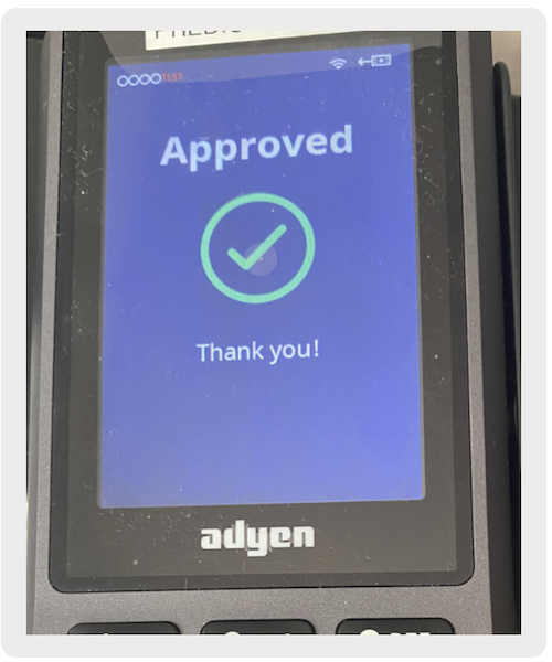 The approval screen in the Ayden terminal after the user scans an QR code.