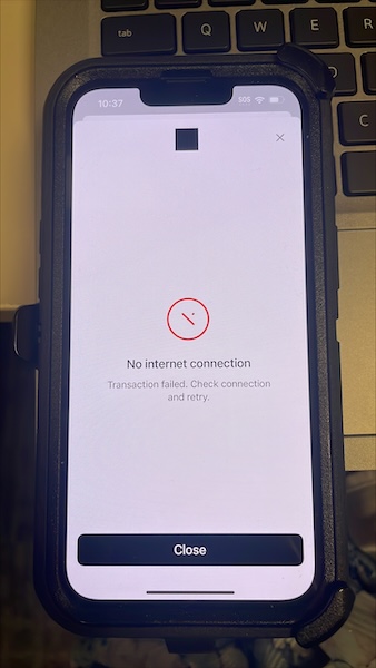 A no internet conenction notice in Ayden on an iOS device.