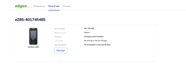 The Reassign button in the Point of sale section of the Ayden portal.