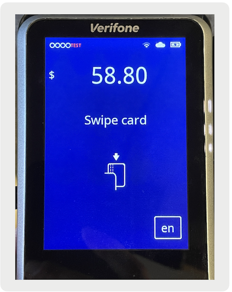 The Ayden terminal advising you to swipe your card.