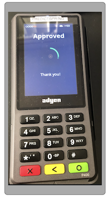Thank you message in Ayden terminal when you card is approved.