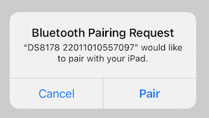 A bluetooth pairing request window.