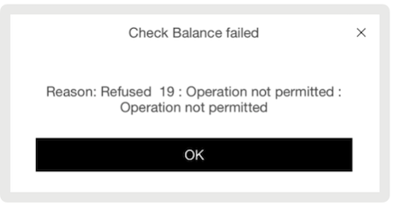 A refused transaction message in the POS app.