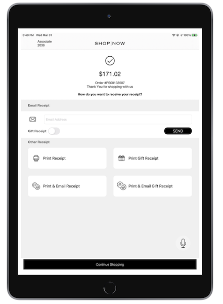 A comnpleted manual card entry transaction in the POS App.