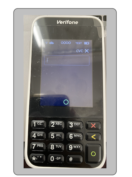 Entering the CVV number in Yden Terminal on a Verifone device.