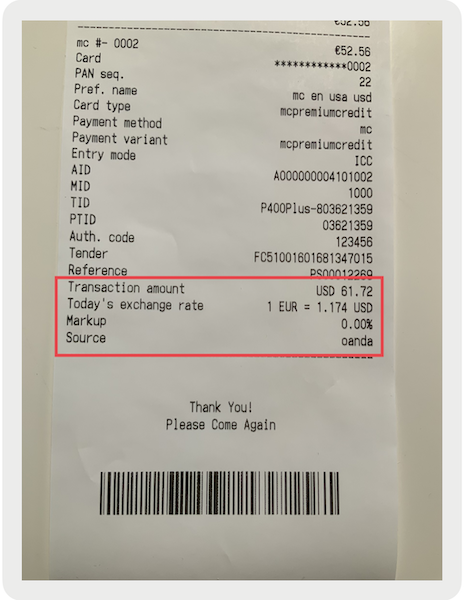 A receipt from a DCC purchase.