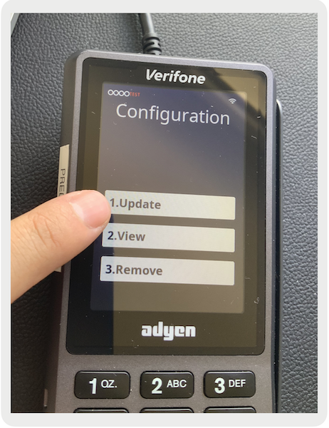 The Update option in the Config section of the Ayden Payment Terminal