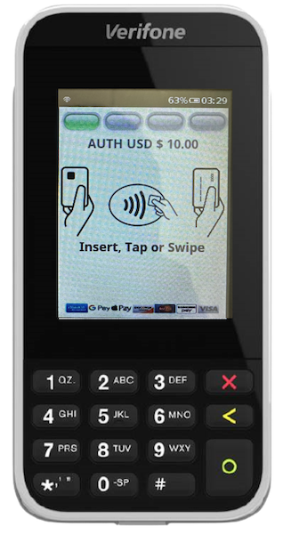 The payment terminal telling you to insert, tap, or swipe.
