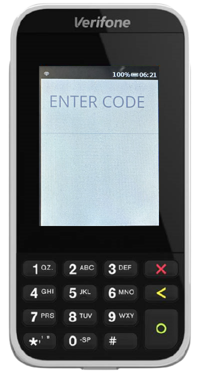 The Verifone Terminal prompting you to enter the PIN.