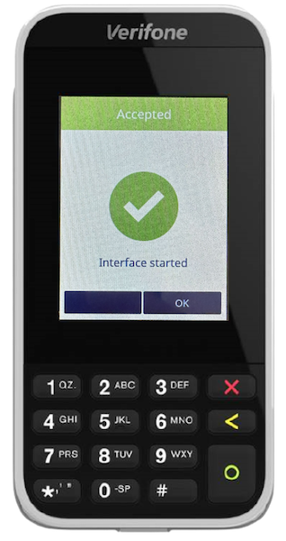The interface started confirmation on the Verifone Terminal