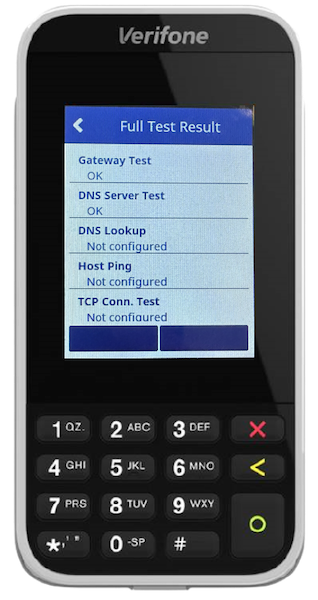 The Full Results section of the Diagnostics section of the Verifone Terminal