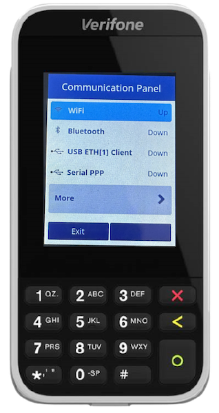 The Wi-Fi showing as "up" on the Verifone Terminal."