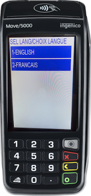 Elect hether you want to proceed on the terminal in English or in French.