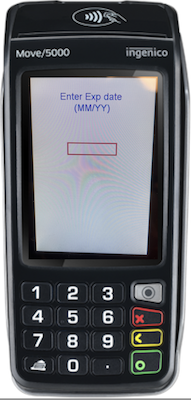 Enter your card's expriation date in the Elavon terminal.