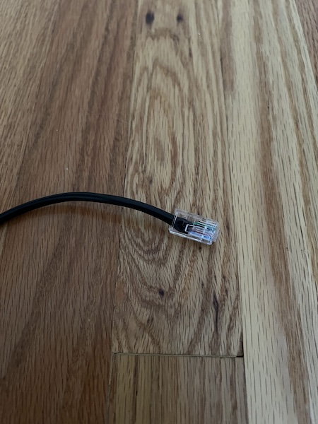 The ethernet end of a printer cable.