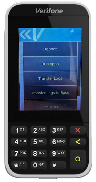 The menu with the options to reset the Verifone Terminal.