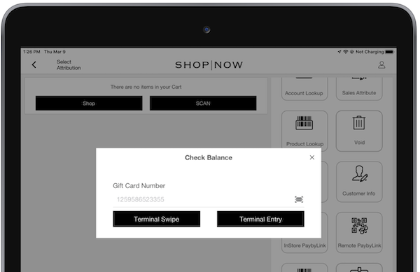 Checking the balance of a gift card in the POS app.