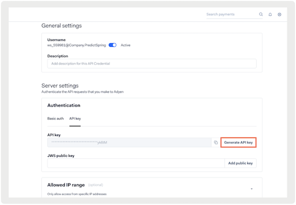 Generate a new API key in Ayden Portal