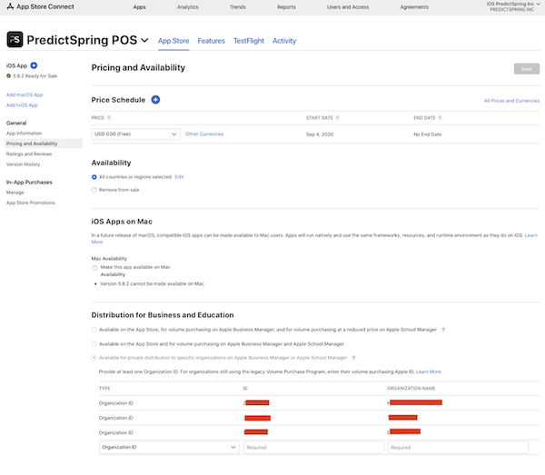 The Point of Sale configuration in Apple's development portal
