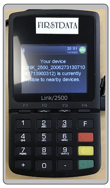The payment terminal showing the device name.