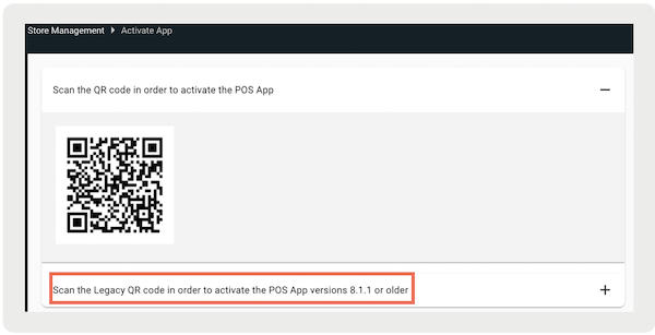 Pick a QR code, legacy or modern, to scan for POS app activiation
