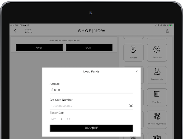 The Load Funds window in the POS app.