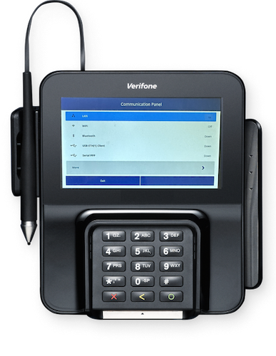 The Verifone Terminal showing the ethernet is conencted.