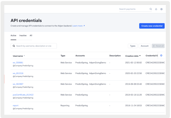 The Merchant Key on the API Credentials page in Ayden Portal