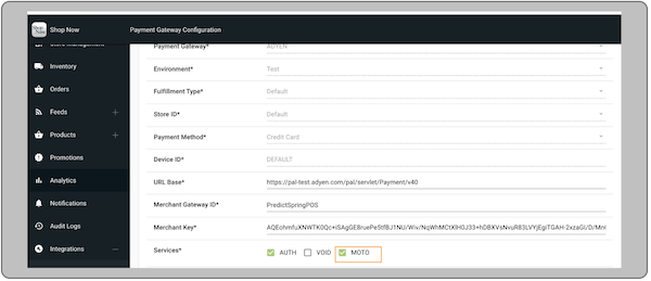The MOTO checkbox selected in the CMS.