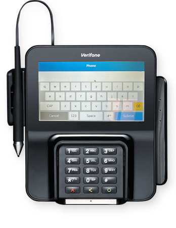 Enter your phone number in the Verifone terminal.