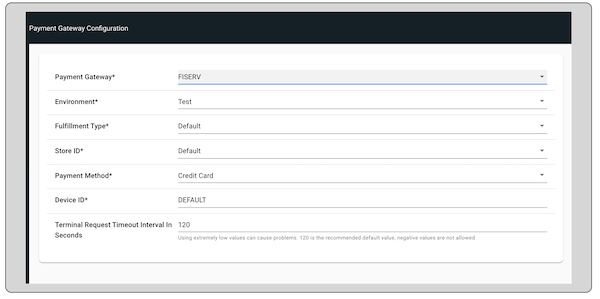 The pPayment Gateway Settings section configured for Fiserv.