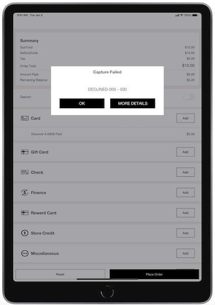 A Declined Payment message in the POS App