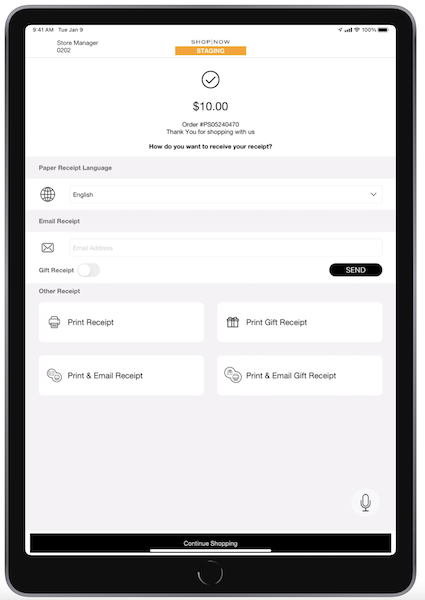 The payment confirmation screen in the POS App.
