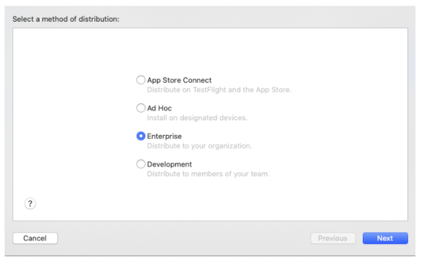 Enterprise distribution method selected in Apple Business Manager for POS App