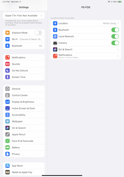 A fully functional POS App in an iOS Setting section