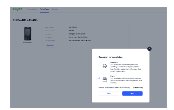 The Reassign terminals to... option in the Ayden portal.