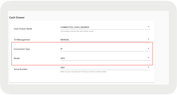 The connection type set as IP and Model set as APG in the CMS.