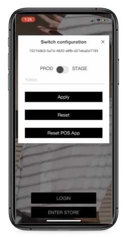 The reset app menu for the POS App on an iPhone