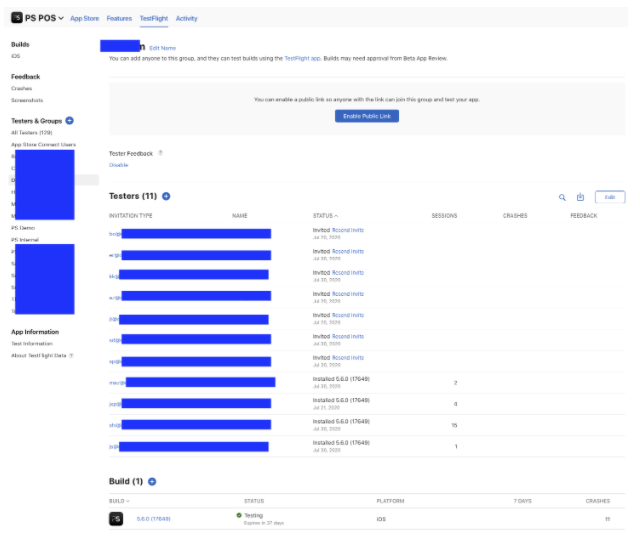 The test user sharing screen in the PS POS.
