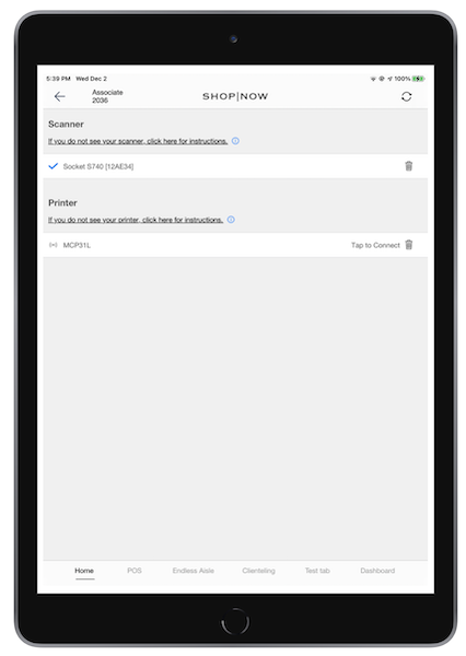 Tao to connect the printer to the POS app in the Device Manager