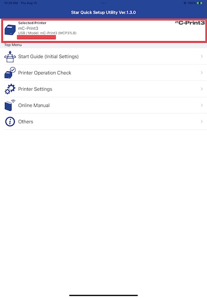A printer in the Star Quick Setup Utility