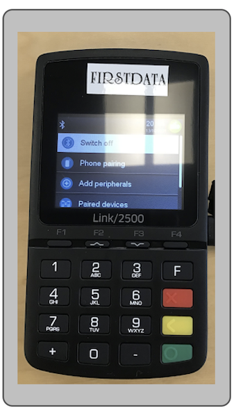 The menu on the payment terminal where you pair devices