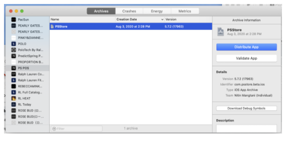 The Create Production Build screen in XCode Archiving